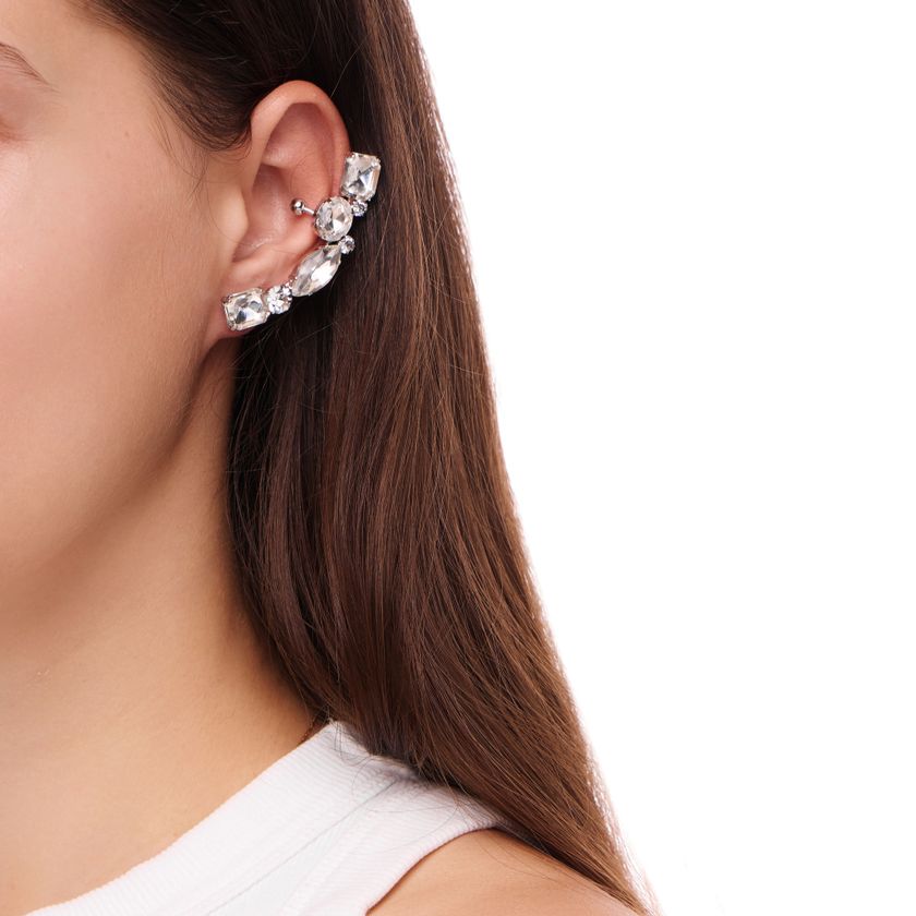 Кафф Серебряный Широкий с Асимметричными Кристаллами