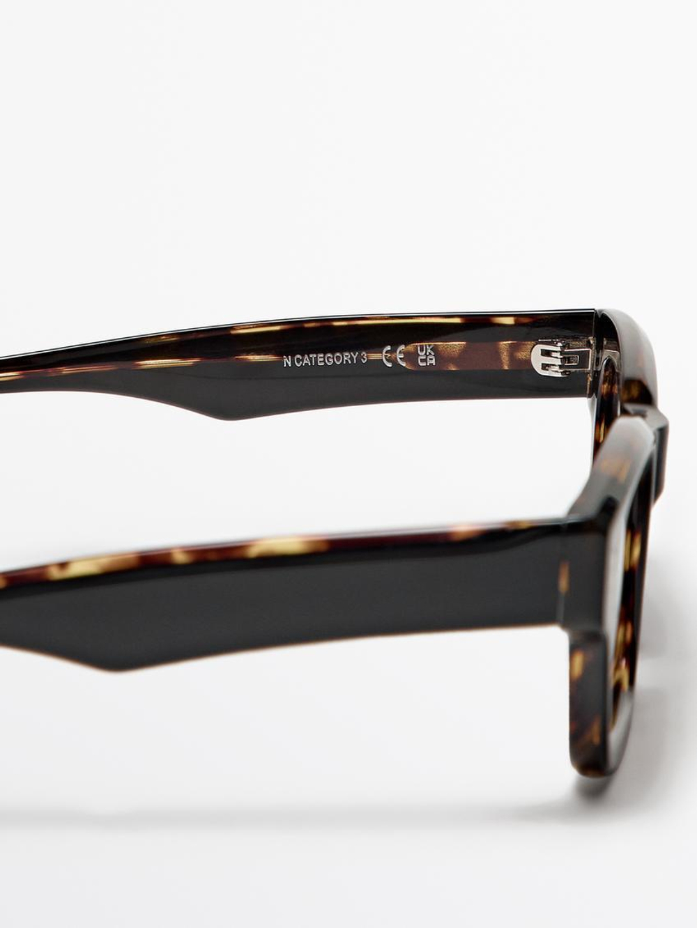 Massimo Dutti Узкие солнцезащитные очки в прямой оправе под черепаху, коричневый