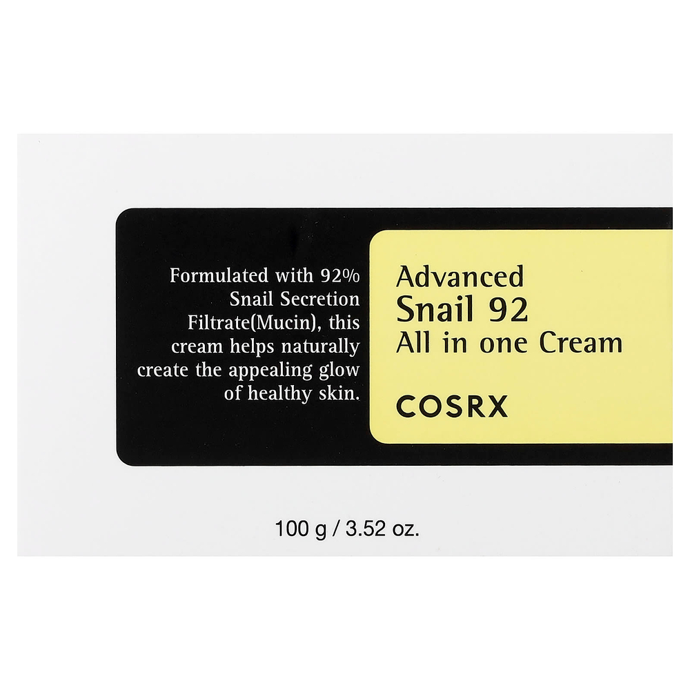 CosRx, Advanced Snail 92, крем «все в одном» с муцином улитки, 100 г (3,52 унции)