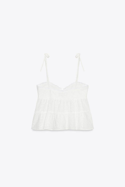 ZARA ТОП С АЖУРНОЙ ВЫШИВКОЙ, БЕЛЫЙ