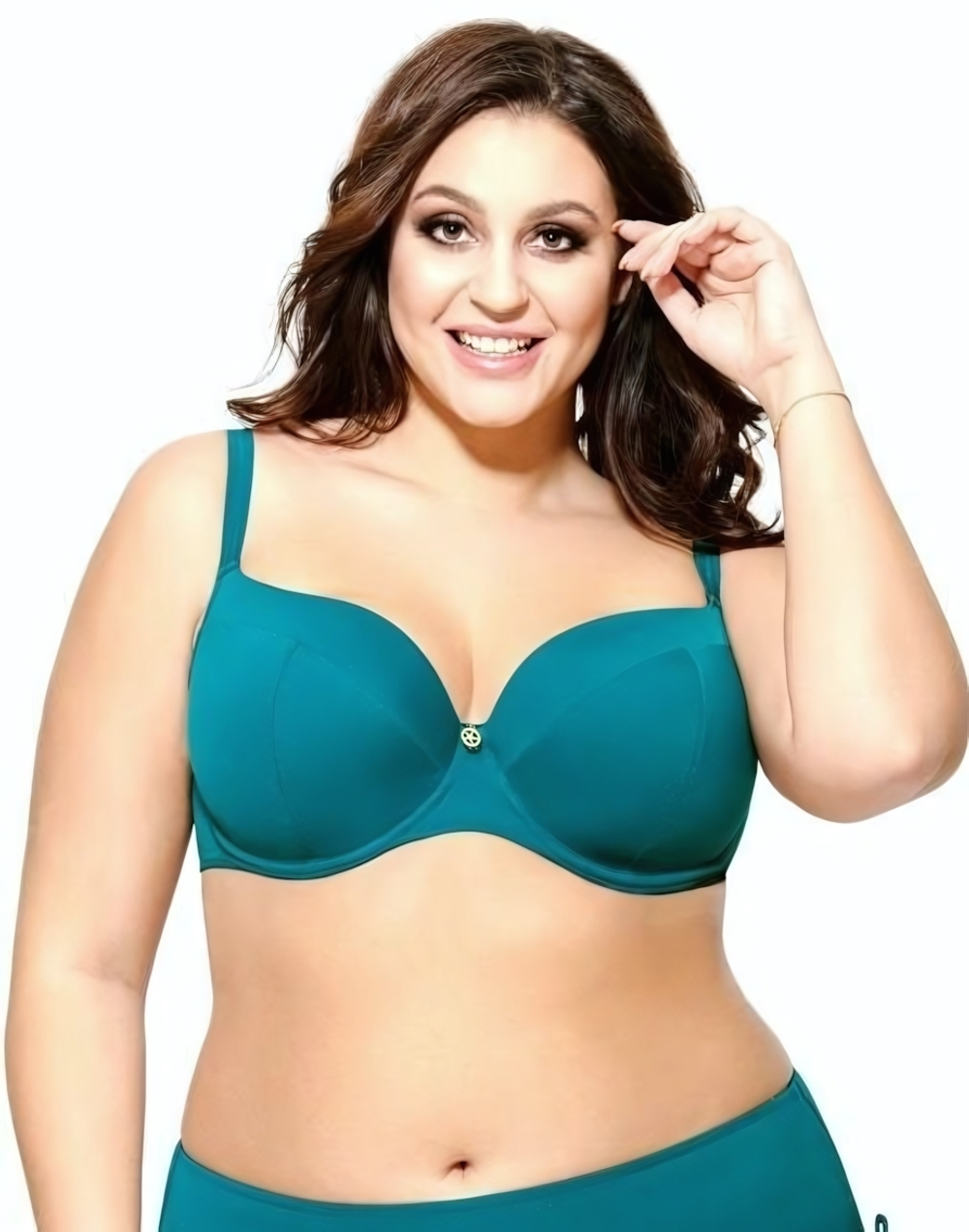 Купальный бюстгальтер с шитыми чашками на тонком поролоне (Размер: 100D) (Цвет: изумрудный)