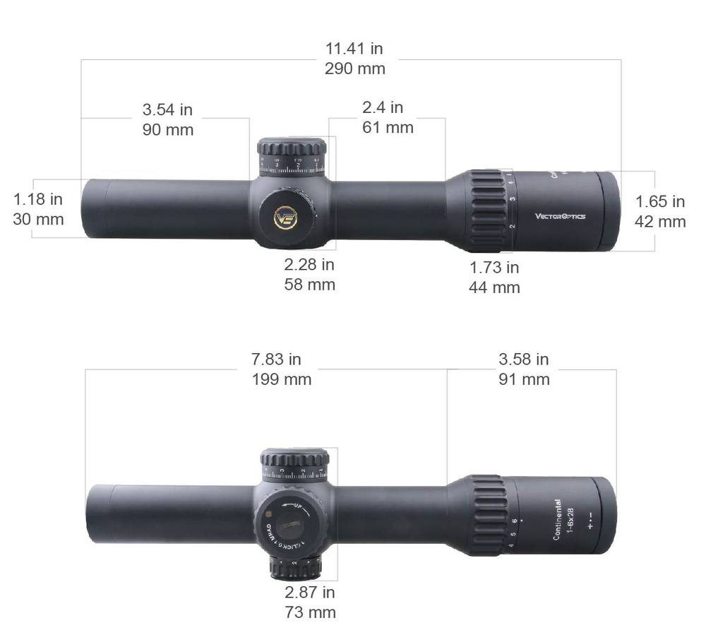 Оптический прицел Vector Optics Continental 1-6x28 Tactical FFP, сетка BDC & Wind, 34 мм, тактические барабаны, Zero Stop, азотозаполненный, с подсветкой (SCFF-31P)