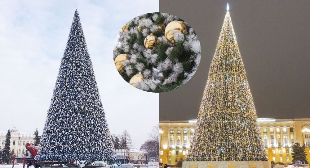 Уличная елка каркасная "Уральская сосна" (бело-зеленая леска) 4 м