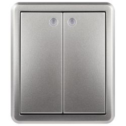 Выключатель ЭРА Эксперт 11-1205-03 двойной с подсветкой IP20 10АХ-250В ОУ алюминий