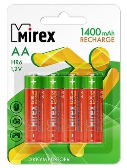 Аккумулятор AA (HR6) 1400 мАч Mirex Ni-Mh (Цена за упаковку - 4 штуки)