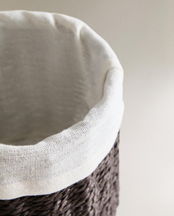 ZARA HOME КРУГЛАЯ КОРЗИНА С ПОДКЛАДКОЙ ИЗО ЛЬНА, КОРИЧНЕВЫЙ