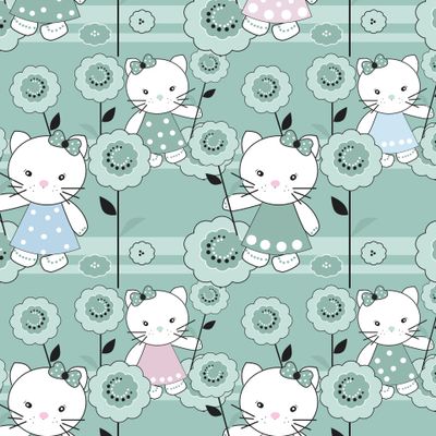 мятный  милый детский узор  с котятами