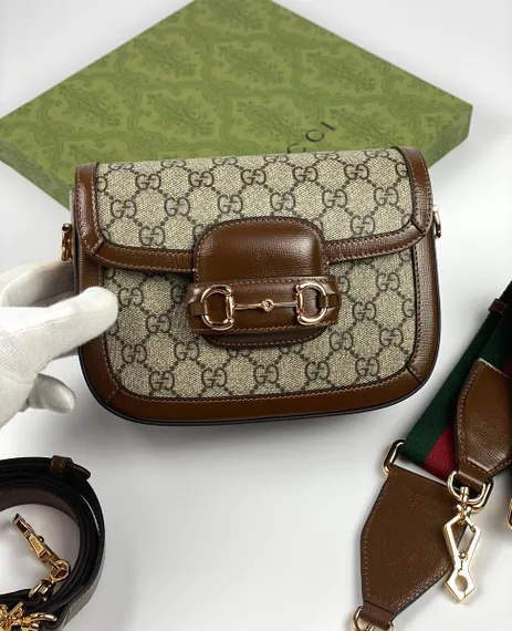 Мини-сумка Gucci Horsebit 1955 коричнево-бежевый