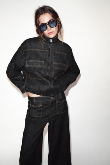 ZARA УТЕПЛЕННЫЙ БОМБЕР С ВОРОТНИКОМ-СТОЙКОЙ, ЧЕРНЫЙ