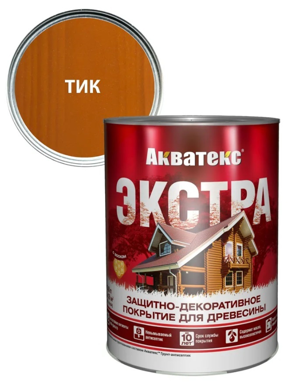 Защитно-декоративное покрытие для дерева АКВАТЕКС ЭКСТРА, тик, 0.8 л