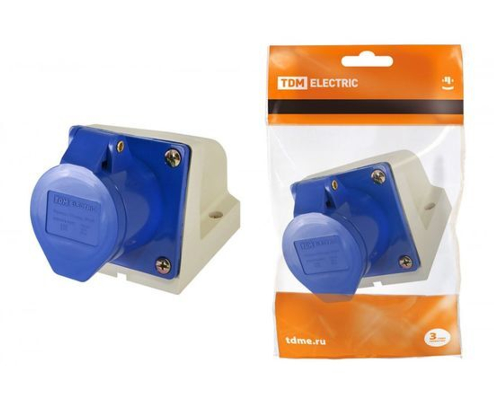 Розетка 123 стационарная 2Р+РЕ 32А 220В IP44 TDM