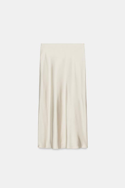 ZARA АТЛАСНАЯ ЮБКА МИДИ, ЦВЕТ ЛЬДА