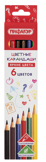 Карандаши цветные 6цв,шестигранные ЭКО "КЛАССИК" (Пифагор)