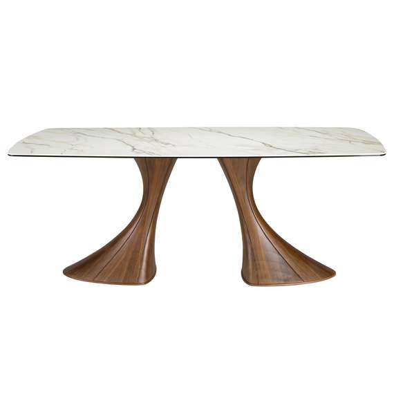 Обеденный стол 1174 овальный с мраморной керамикой и орехом