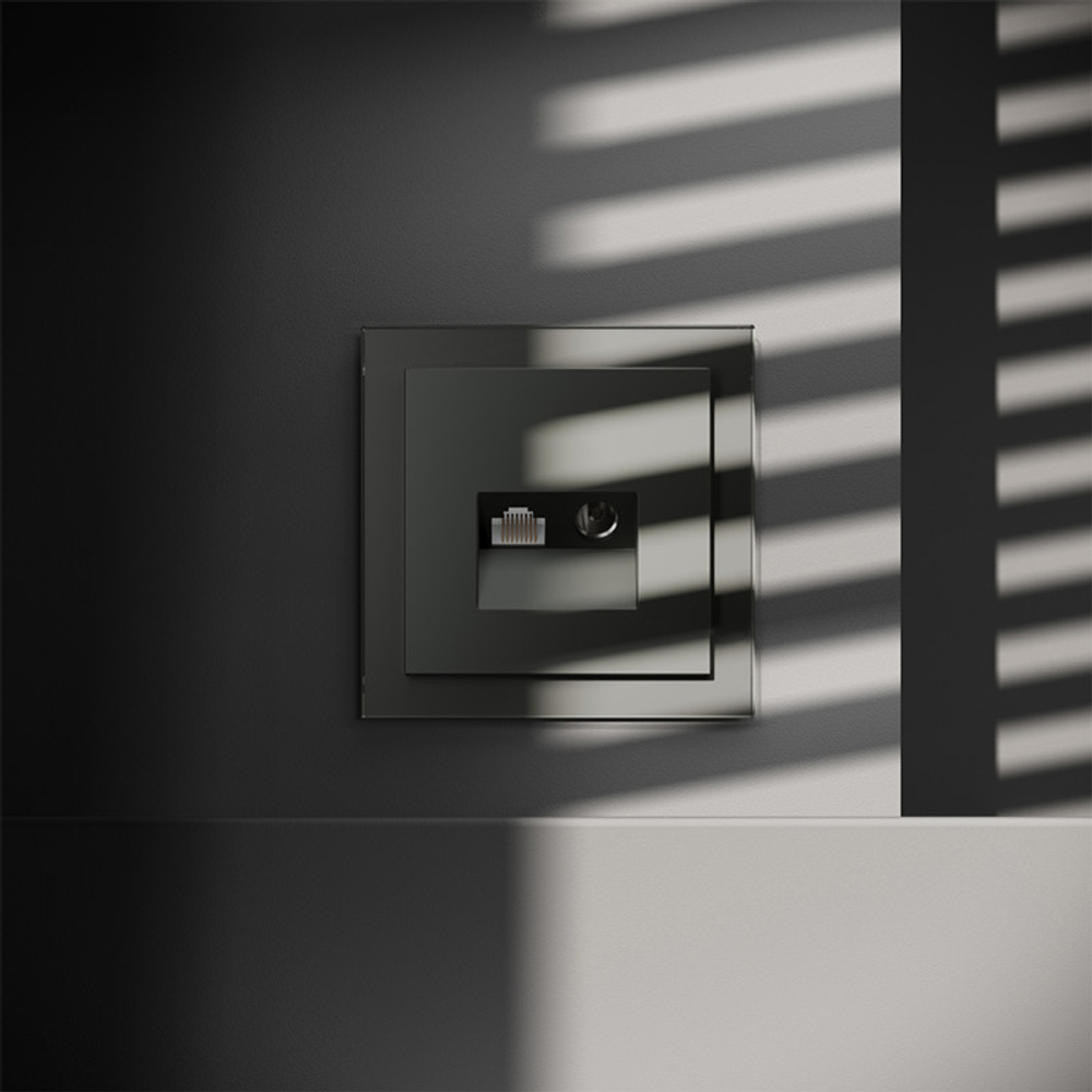 Розетка телевизионная встраиваемая VOLTUM S70 TV+RJ45 кат. 6, (титан)