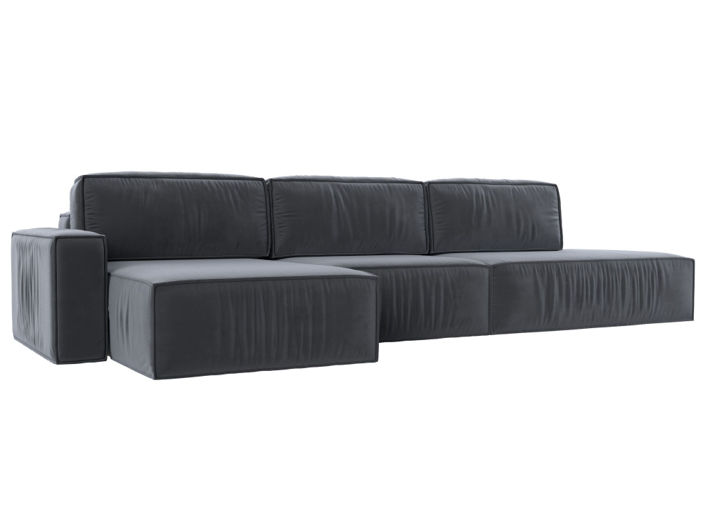 Диван угловой Прага модерн лонг левый угол, Серый, Велюр, 116588L