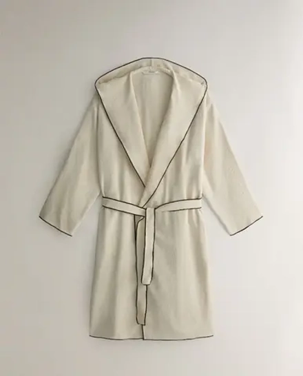 ZARA HOME МЯГКИЙ ХАЛАТ С КОНТРАСТНЫМИ ДЕТАЛЯМИ, КРЕМОВЫЙ