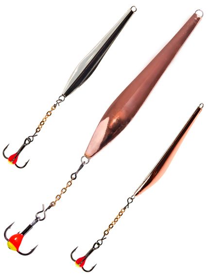 Блесна вертикальная зимняя Lucky John DOUBLE BLADE с цепочкой и тройником 60мм CS блистер