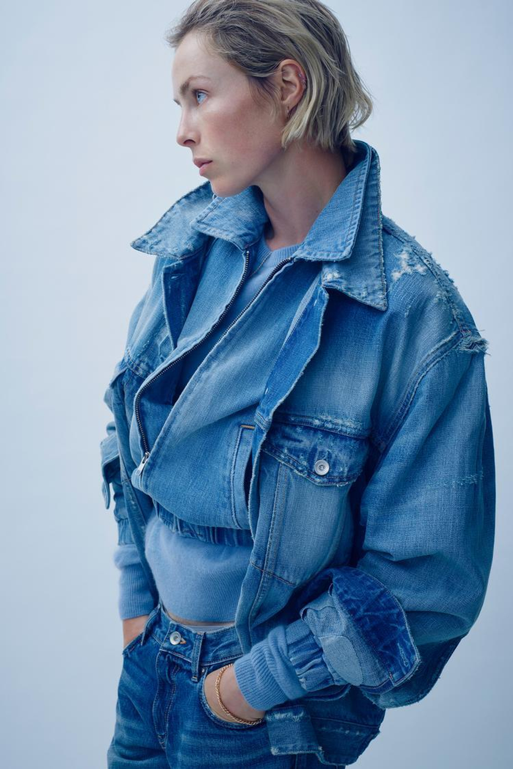 ZARA ДЖИНСОВАЯ КУРТКА TRF, ГОЛУБОЙ