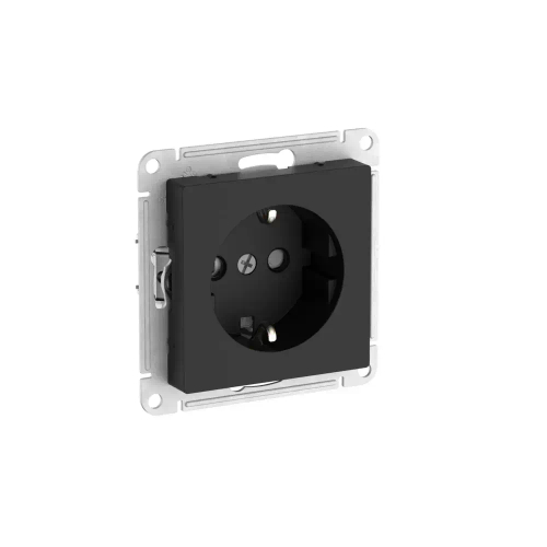 Atlas Desing Розетка с заземлением со шторками, 16А, механизм, быстрозажим. клем., Карбон