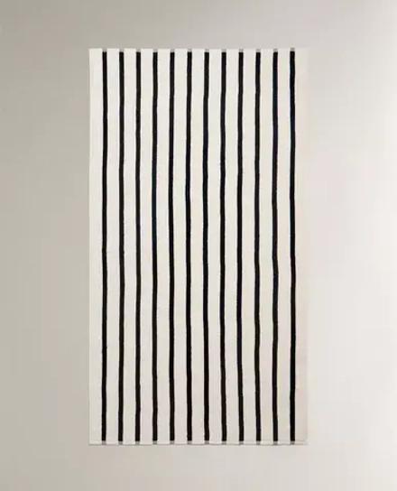 ZARA HOME ПЛЯЖНОЕ ПОЛОТЕНЦЕ В ПОЛОСКУ, ЭКРЮ