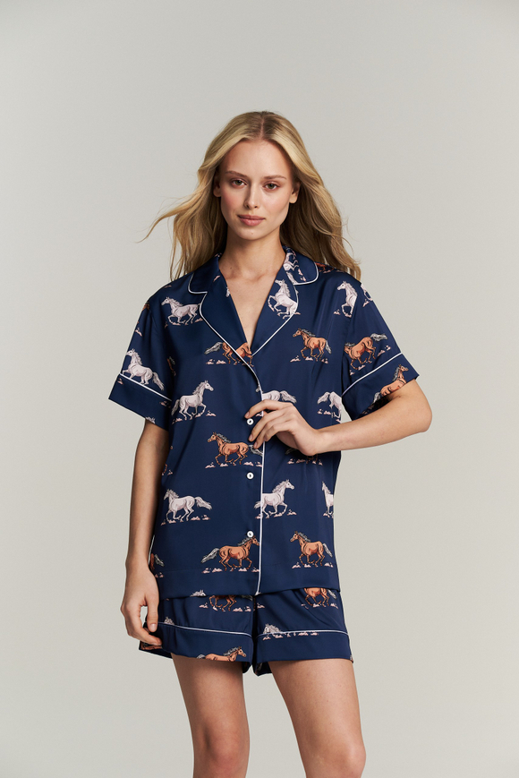 Шелковая блуза с кантом - лошади