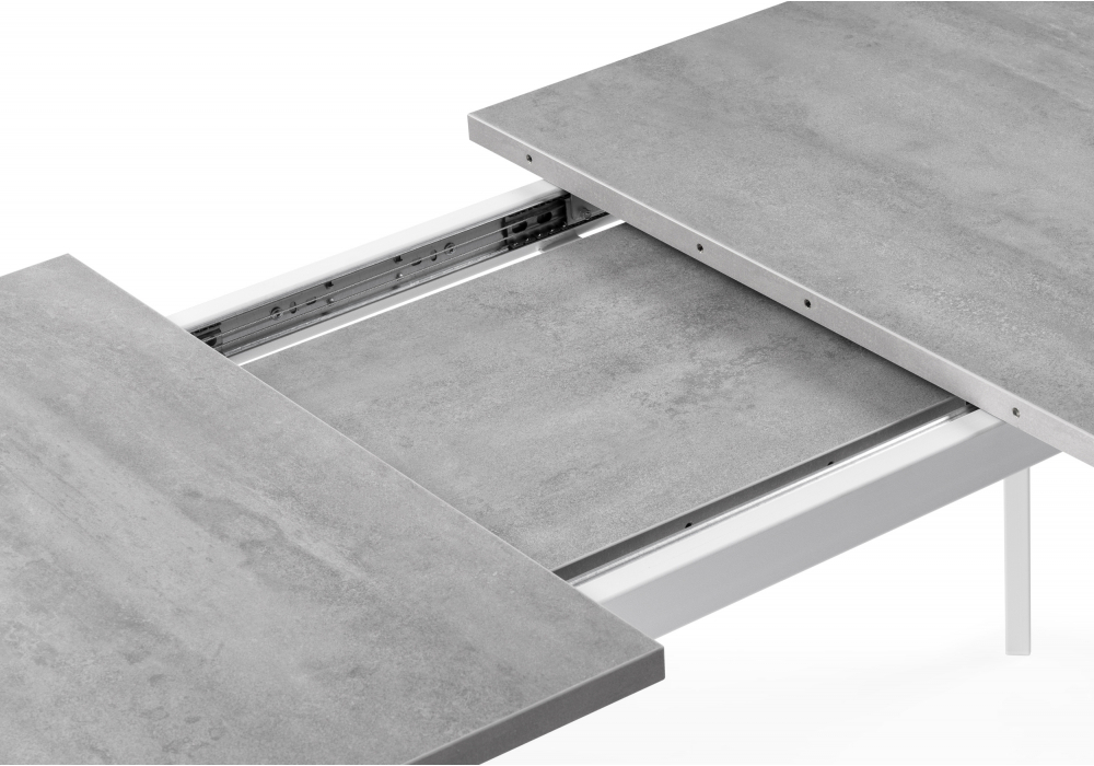 Стол деревянный Woodville Колон Лофт 120(160)х75 бетон светлый, белый матовый, ножки белые