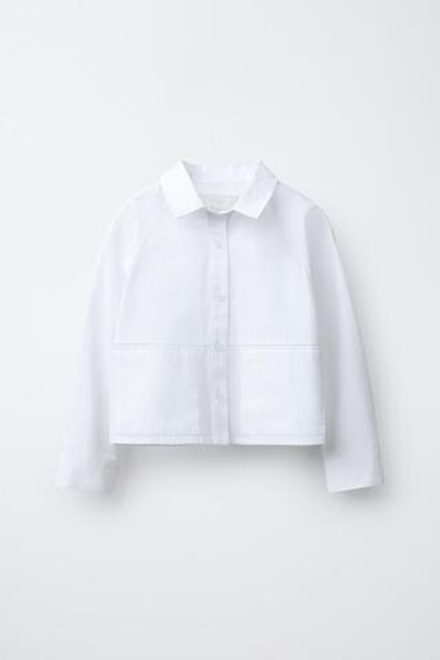 ZARA УКОРОЧЕННАЯ РУБАШКА С КАРМАНАМИ, БЕЛЫЙ