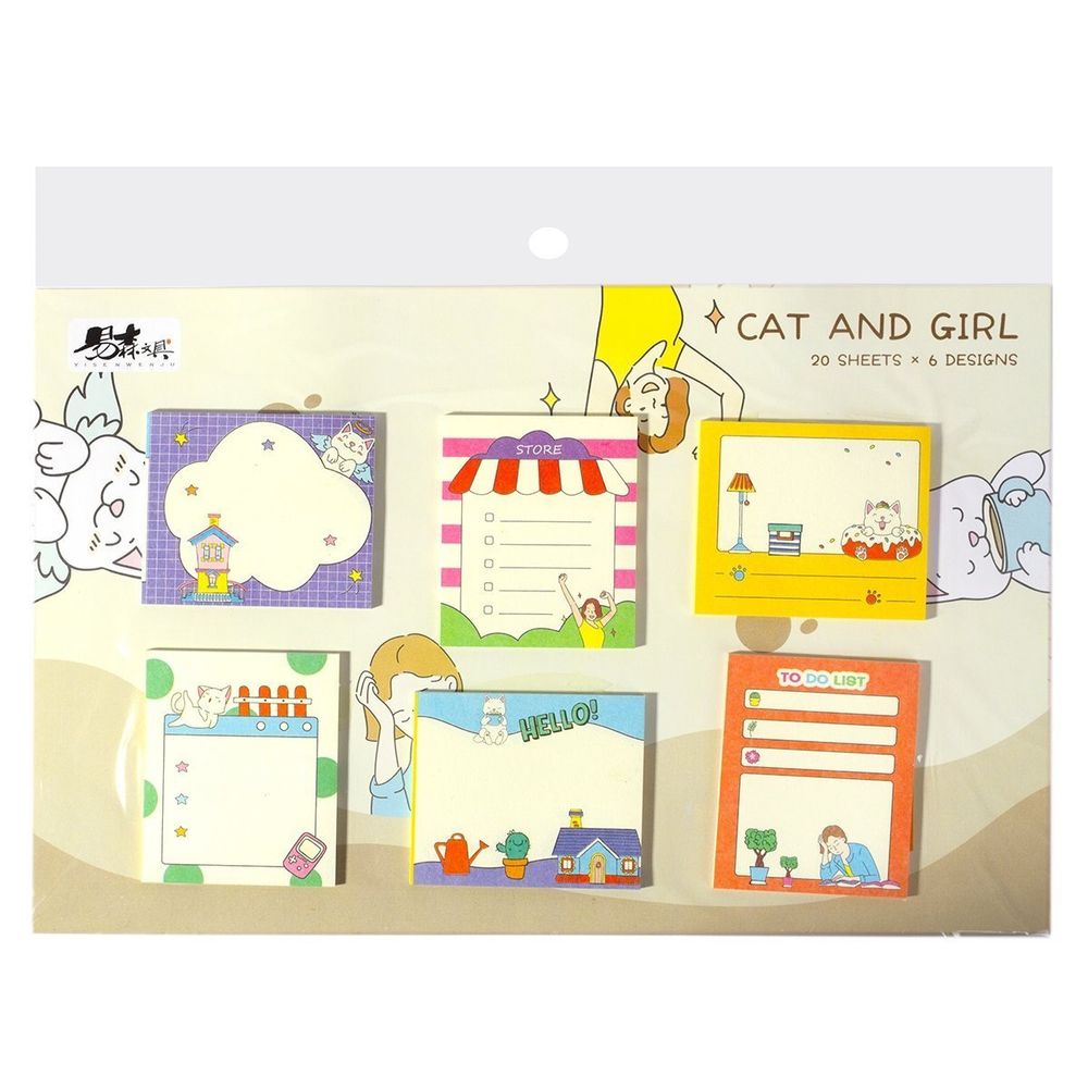 Набор блоков для записей с клеевым краем, Alingar, 6 шт - 50*60 мм, по 20 л., "Котики и девочки", (зел,оранж,желт), европодвес Набор блоков для записей с клеевым краем, Alingar, 6 шт - 50*60 мм, по 20 л., "Котики и девочки", (зел,оранж,желт), европодвес