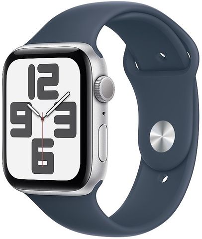 Умные часы Apple Watch Series SE 2023 44 мм из алюминия серебристого цвета, спортивный ремешок «грозовой синий»(S/M)