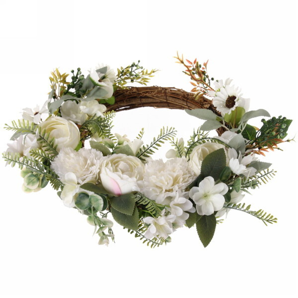 Искусственный цветы венок «Мондиаль» 42см цвет нежно-белый