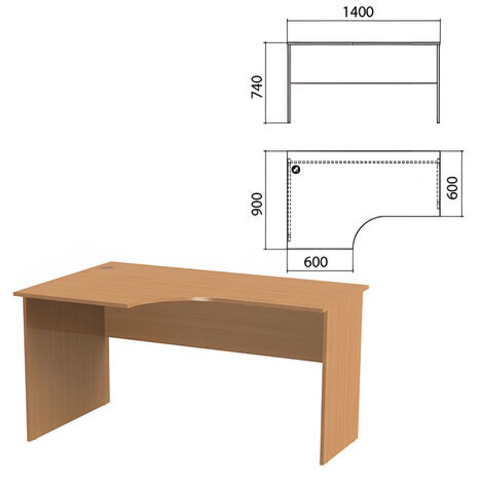 Стол письменный эргономичный &quot;Эко&quot;, 1400х900х740, левый, бук бавария, 400748-55