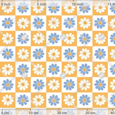 Цветочный ретро паттерн в клеточку by Katerina Daniel 395 DPI