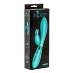 Мятный вибратор 20,5см с клиторальным зайчиком Indeep Yonce Turquoise