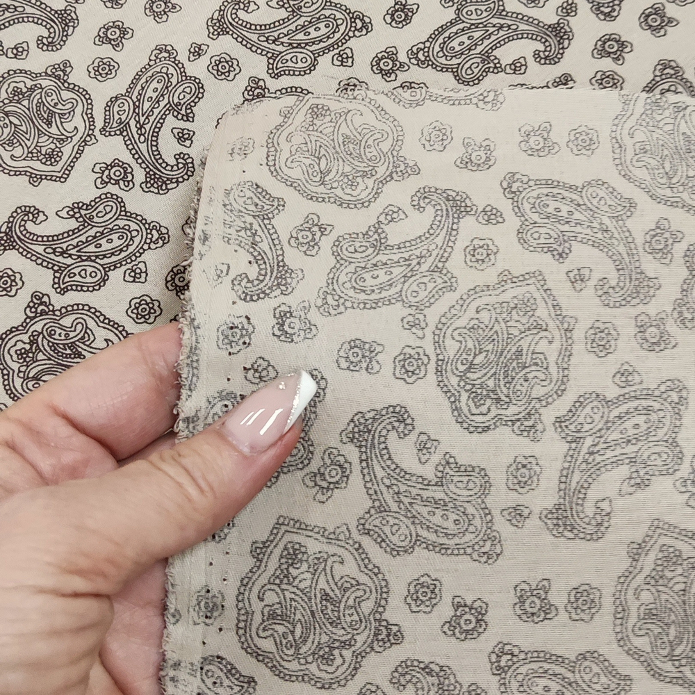 Ткань подкладочная сумочная Бежевая с огурцами