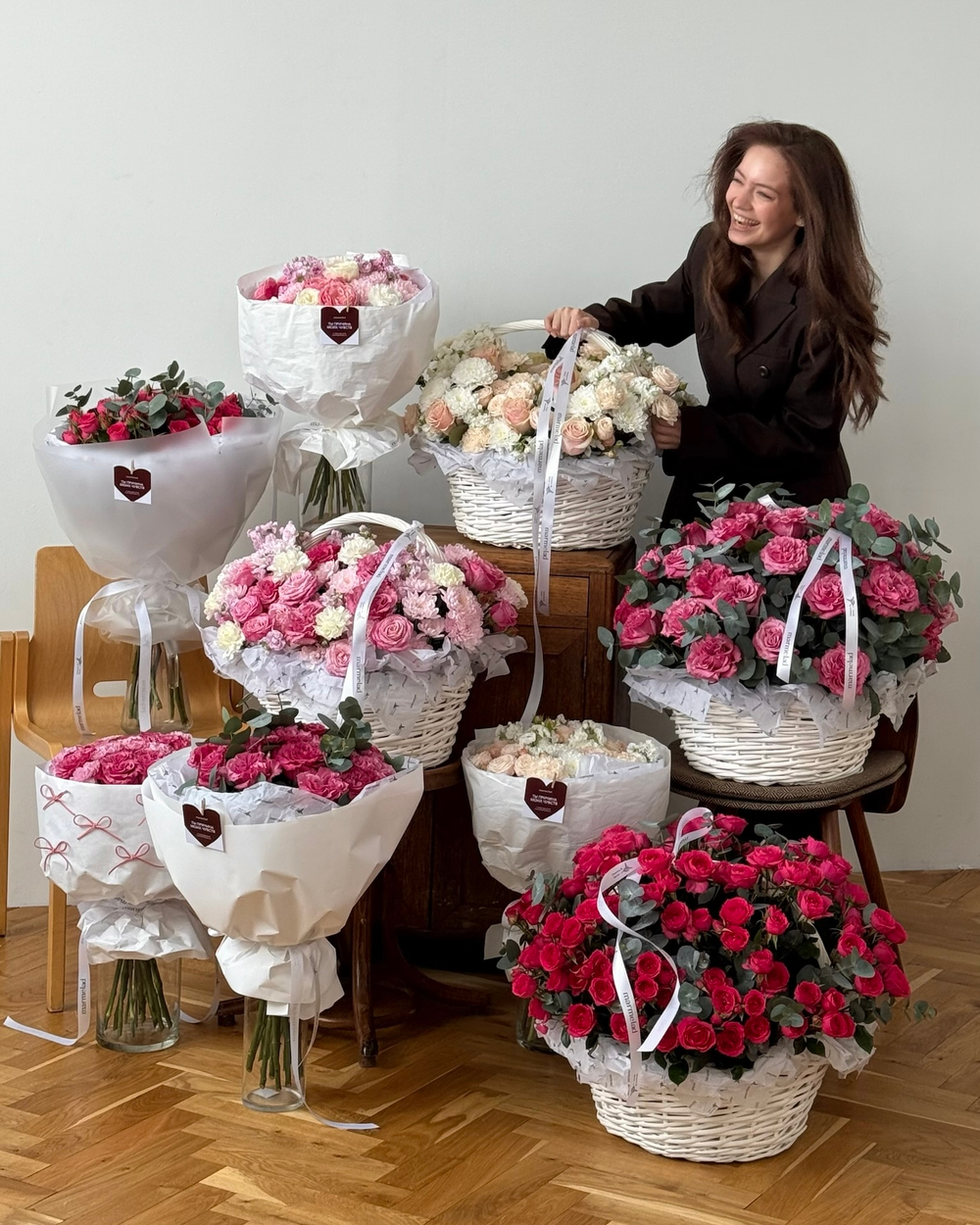 Моно букет из роз Кантри и эвкалипта