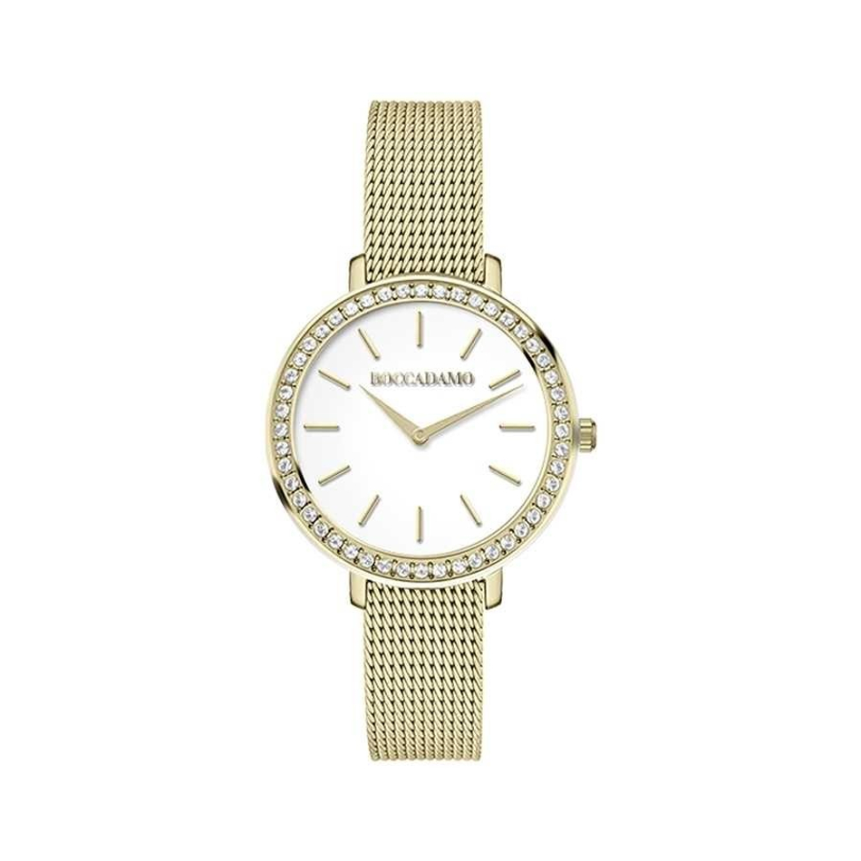 Часы Boccadamo Focus Gold White FC002 BW/G с минеральным стеклом, кристаллами Swarovski