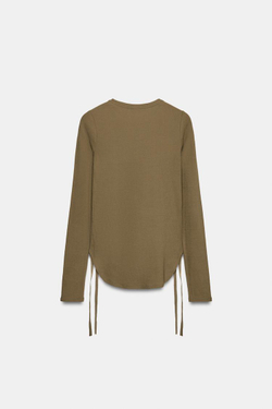 ZARA ФУТБОЛКА В СТИЛЕ РУСТИК СО ШНУРОВКОЙ, ТАБАЧНО-КОРИЧНЕВЫЙ