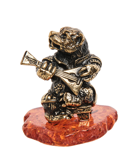 Народные промыслы AM-1836 Фигурка «Медведь музыкант» (латунь, янтарь)