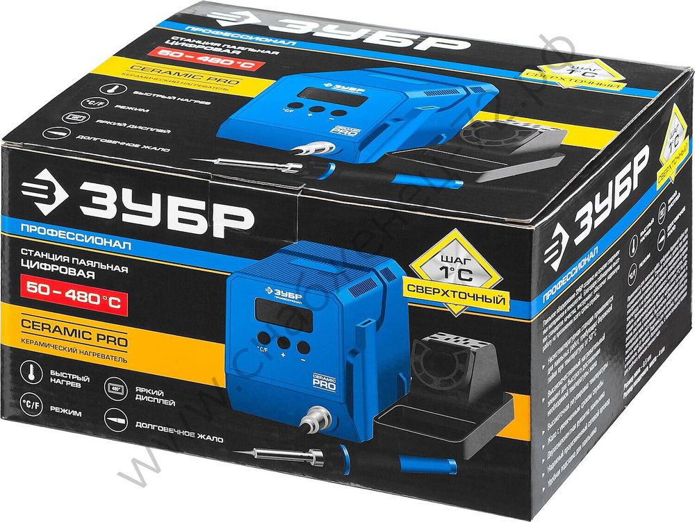 ЗУБР ПСН-60 60Вт 50-480°C керамический нагреватель, Низкотемпературная паяльная станция цифровая (55336)