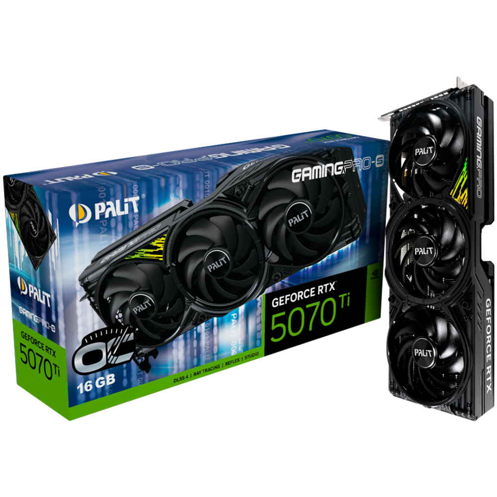 PALIT GeForce RTX 5070 Ti GamingPro-S OC 16GB GDDR7 256 bit, 1x HDMI 2.1b, 3x DP 2.1b, 3 Fan, 1x 16-pin pwr connector, 750W, 331.9 x 127.1 x 49.7 mm, NE7507TS19T2-GB2031U