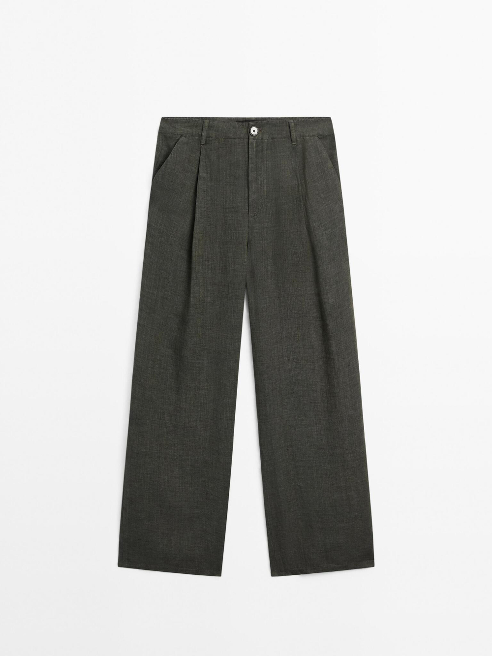 Massimo Dutti Брюки широкие из 100% льна, серовато-зеленый