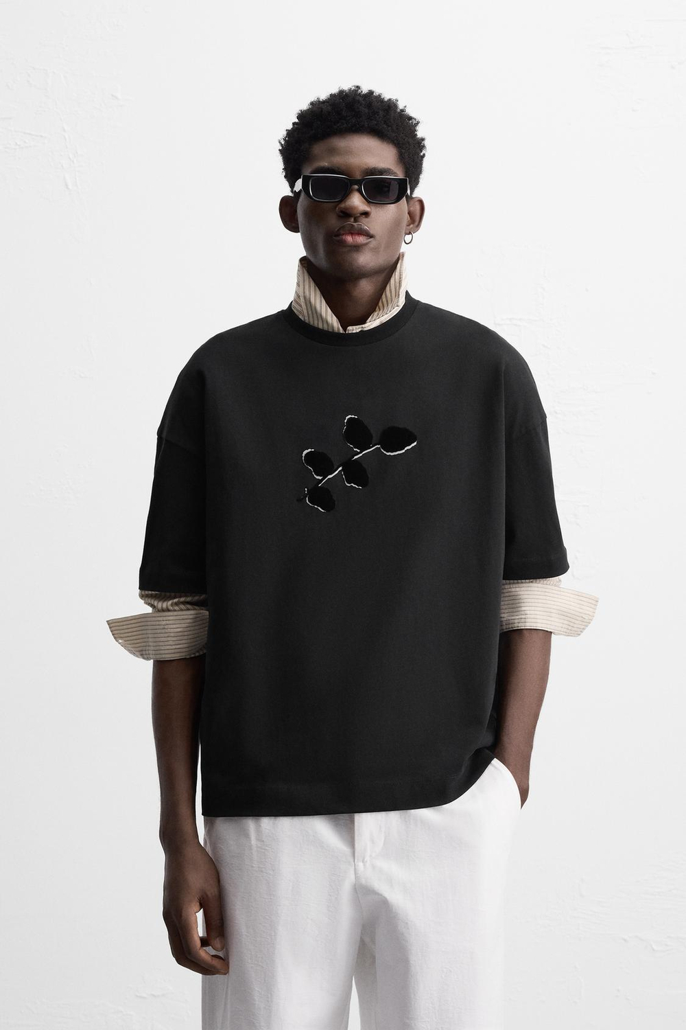 ZARA ФУТБОЛКА С ПРИНТОМ, ЧЕРНЫЙ