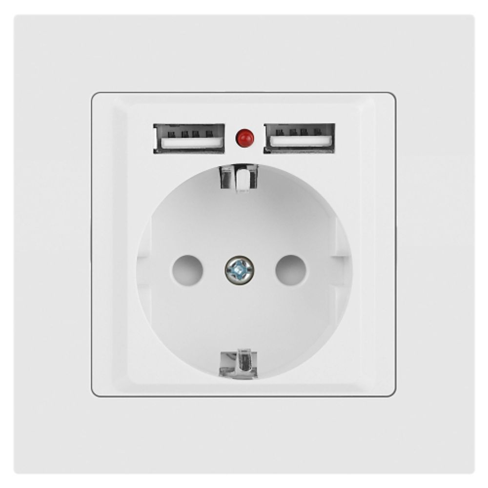 Розетка Intro Accent 6-410-01М с заземлением 2P+E Schuko со шторками 16А-250В + 2хUSB IP20 СУ белый матовый | Intro