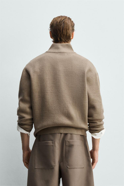 ZARA СВИТЕР С ЗАСТЕЖКОЙ-МОЛНИЕЙ НА ВОРОТНИКЕ, БЕЖЕВЫЙ