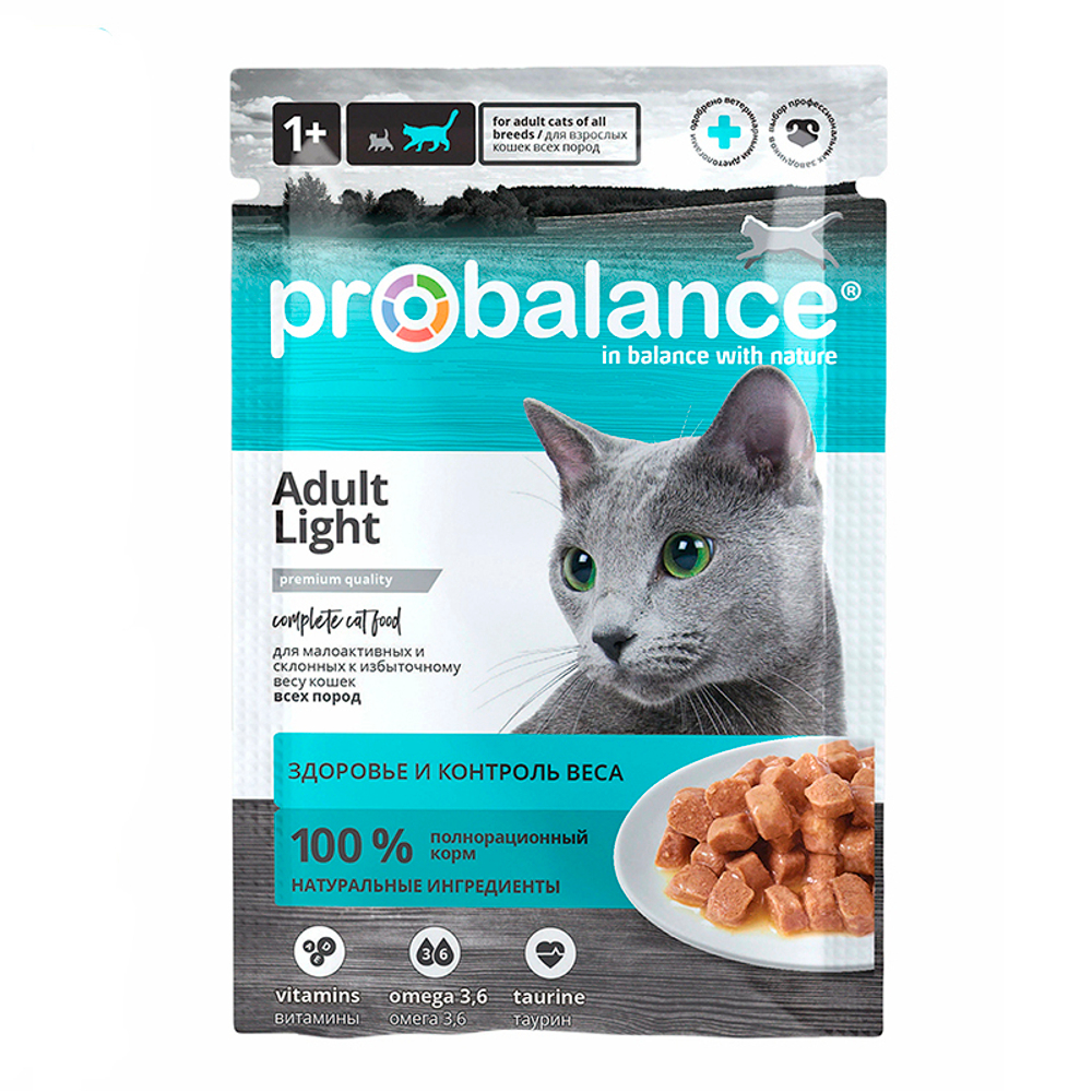 Влажный корм ProBalance Light для малоактивных кошек 85 г (Пробаланс Лайт)