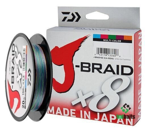 Плетеный шнур Daiwa J-Braid Expedition X8A Multicolor 2,5 30lb 150м (0,22mm 19,5kg)