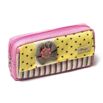 Пенал - косметичка Alingar, ткань, молния, боковой карман, 90 х 200 мм, "Бантик с сердечками", полоски, микс (розовый, бирюзовый),