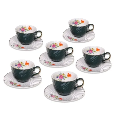 Кофейный набор 12 предметов «Цветочная фантазия» (6кружек 90мл+6блюдец), морская волна