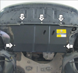Защита картера двигателя, КПП. 2 мм, Сталь для Renault Scénic II 2006-2009, Motodor.71710